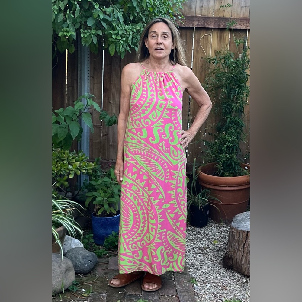 Hula Bay maxi sleeveless dress magenta and bright green size (M).